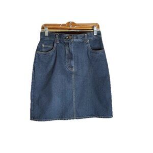 BILL BLASS Skirt Denim Jean Midi Vintage Front Zip Slit Pockets Sz 8